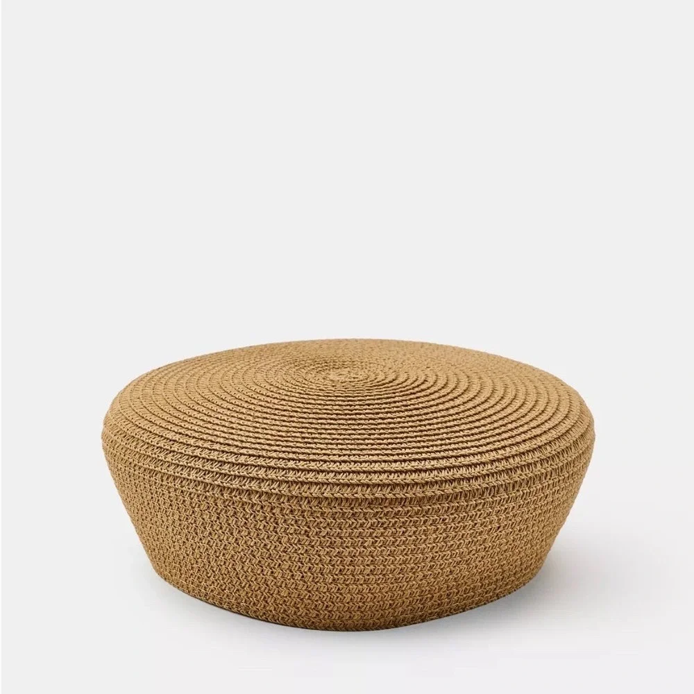 Zara Plain Skullcap Hat Light Beige Woven Straw Pillbox Beret 0653/020 Size S